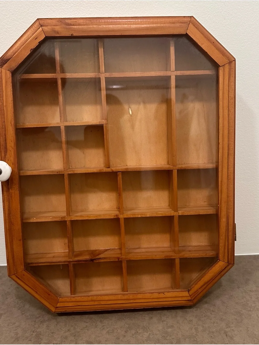 Vintage Wood Glass Door Trinket Curio Shelf Shadow Box Display Wall Cabinet